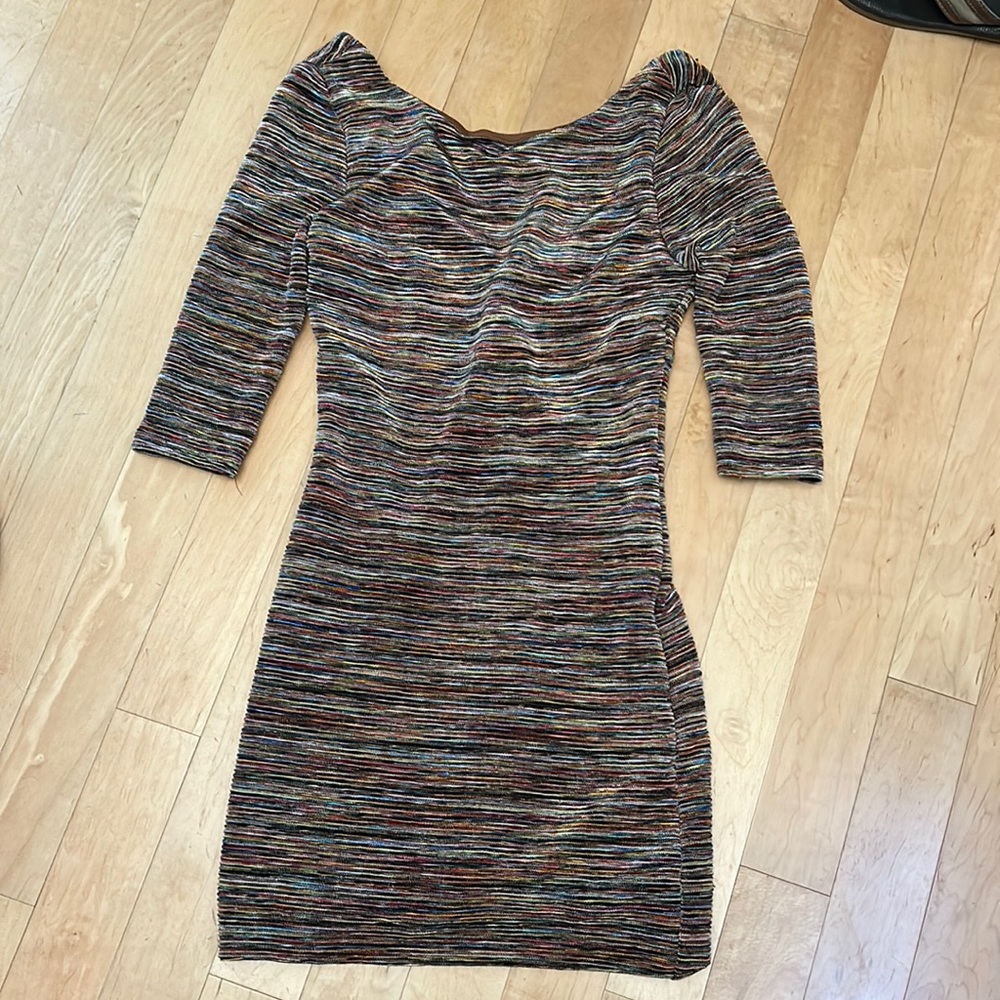 As you wish mini dress multi color stripe brown beige tones